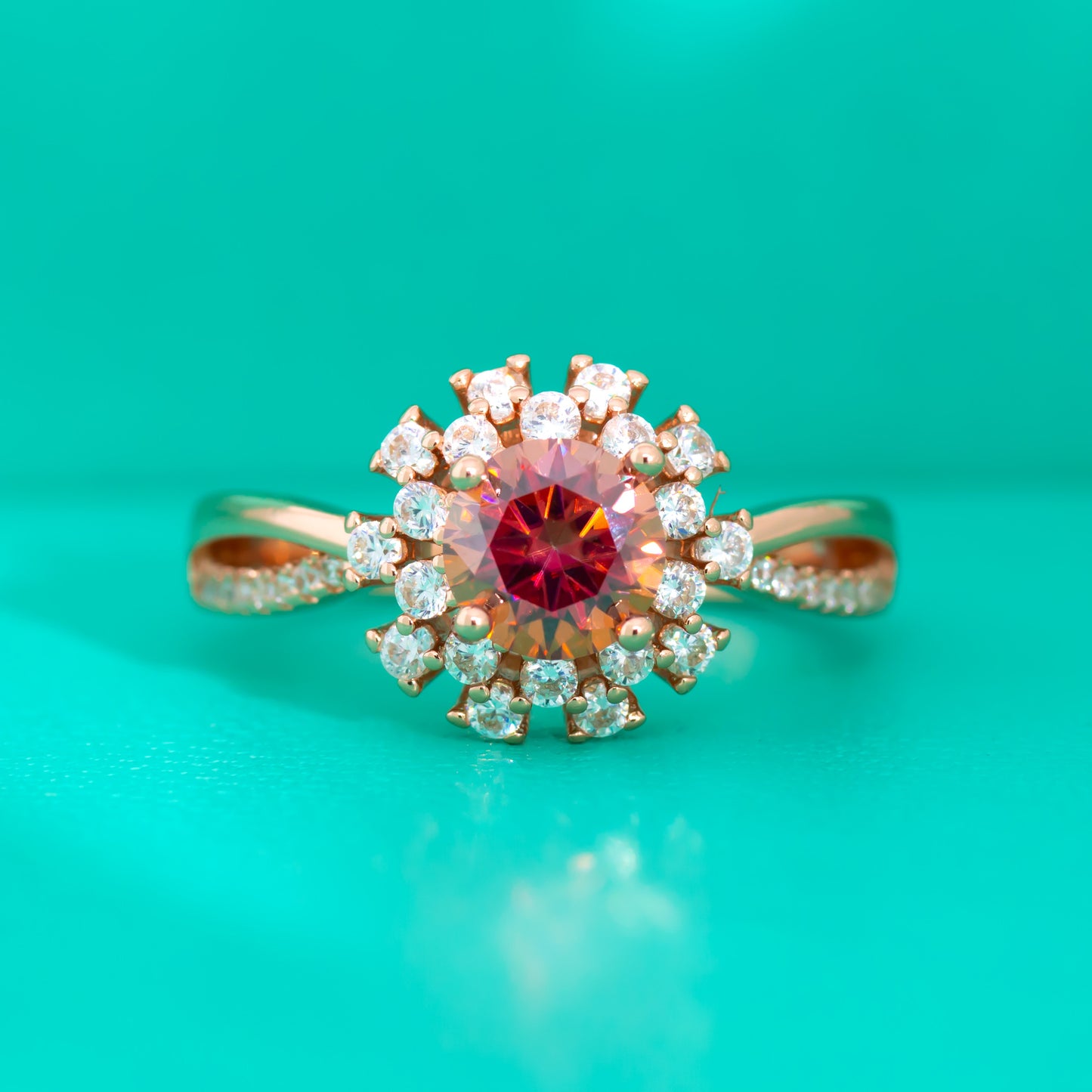 【#R15】（ Sun flower）925 Sterling Silver colored Moissanite Rings