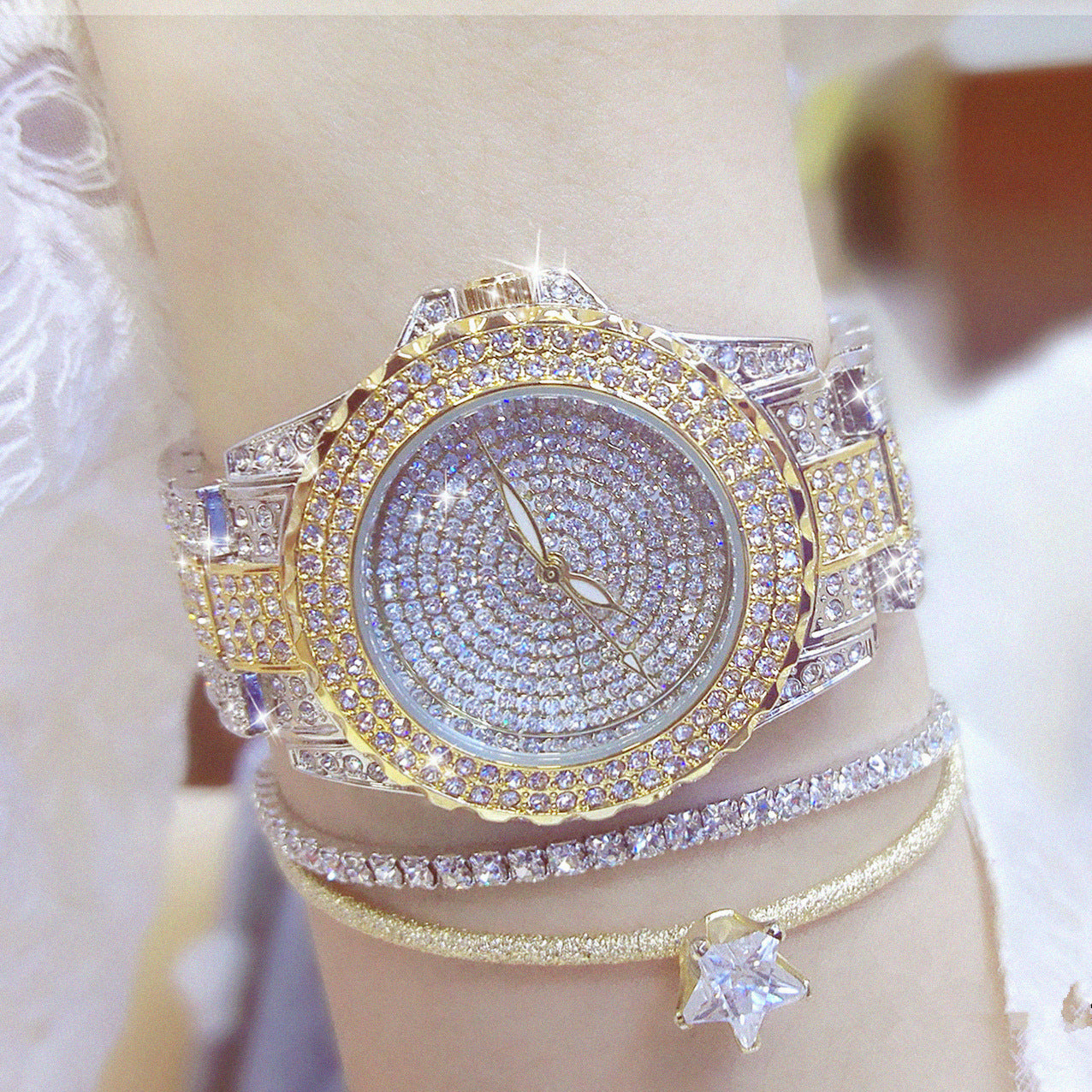 【#W01】Popular watch chain full diamonds female watches