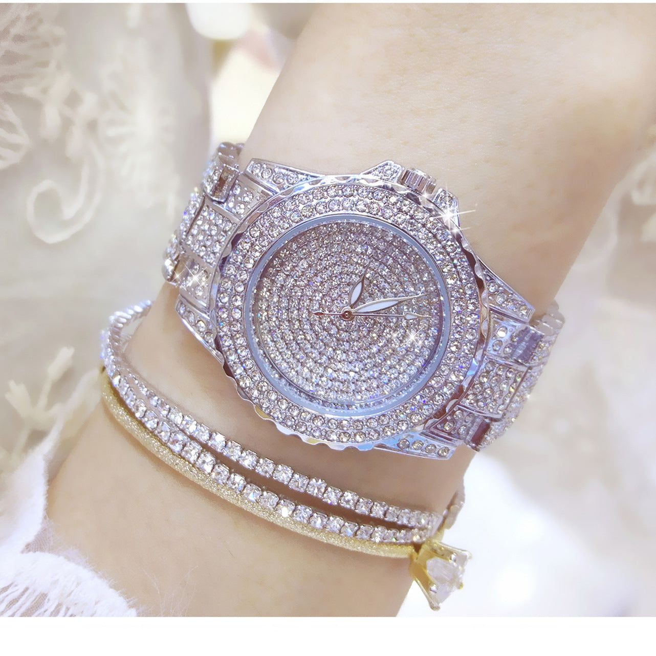 【#W01】Popular watch chain full diamonds female watches